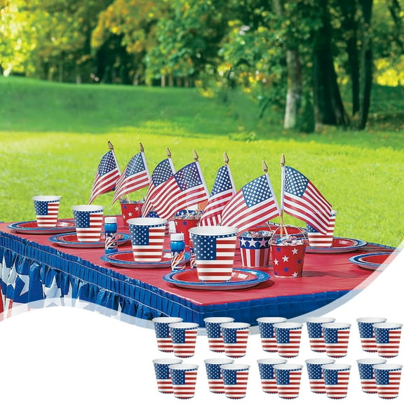 Clearance Under $5! InsCrazy 20pcs Paper Cups 4th of July Decorations Party Supplies Nationalist Disposable Veterans Memorial Red White and Blue Party Decorations