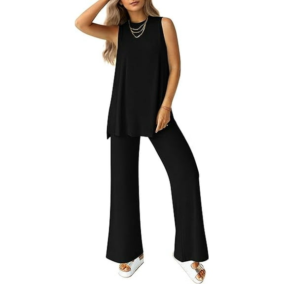 PRETTYGARDEN Women's Summer 2 Piece Set Loose Tank Top Wide Leg Pants Casual Matching Lounge Travel Outfits Tracksuit