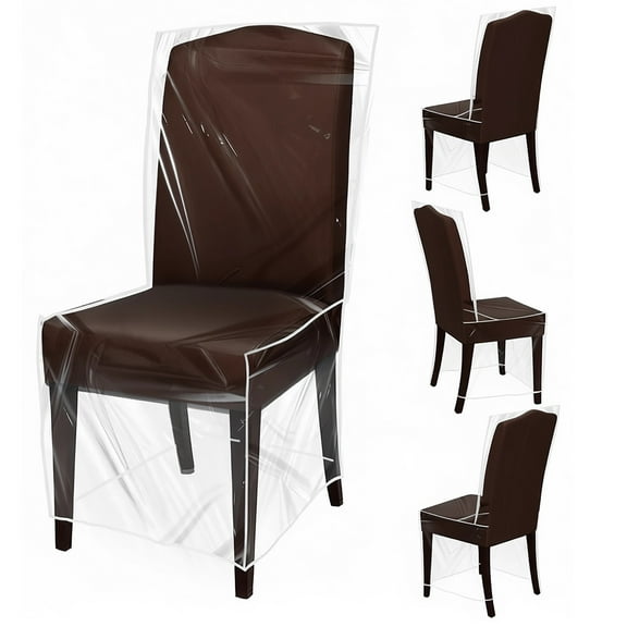 4 Pcs Plastic Chair Covers, Transparent PVC Seat Covers, 42.9 in / 109 cm Dining Chair Protectors, Waterproof, Anti-Scratch Removable Washable Slipcover