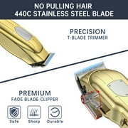 Hair Clippers for Men, Professional Cordless Beard Trimmer Set, Rechargeable Barber Hair Cutting Grooming Kit & Zero Gap T-Blade Trimmer Combo with LED Display, 13 Premium Guards for Men Family Gift