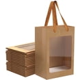 thumbnail image 1 of 12 Brown Paper Gift Bags with Handles and Clear Window 0" x 84", 1 of 5