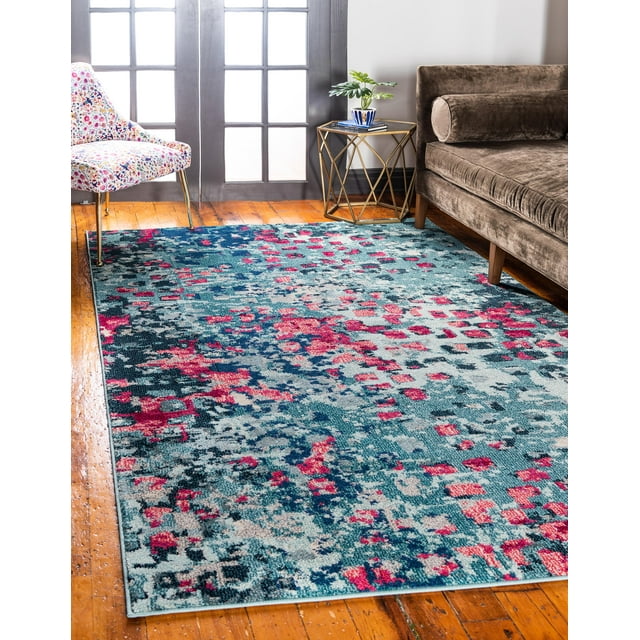 Unique Loom Jardin Collection Vibrant Abstract Area Rug, 9 x 12 Feet, Blue/Pink