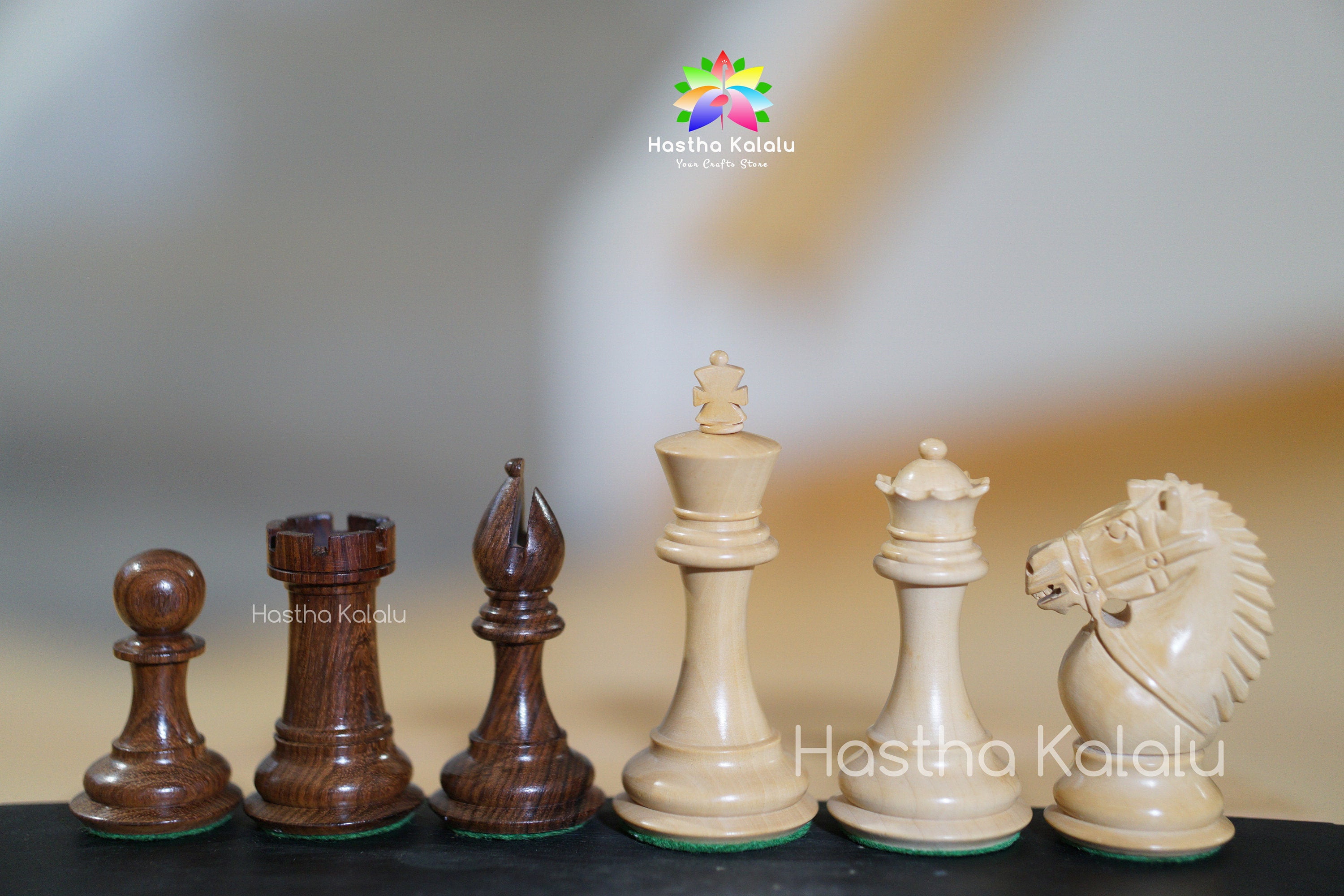 3.8" Red & Ivory White Painted Staunton Chess Pieces only set Weighted Boxwood 