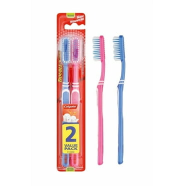 Colgate Double Action Toothbrush Medium Bristles, 2 Count, Plaque Removal, Pack of 1