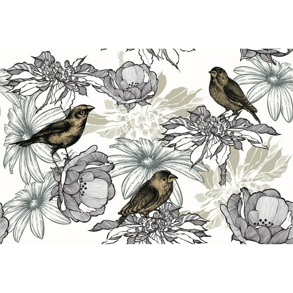 MuralsPrint Birds with Roses Candila Removable Wallpaper - 24'' inch x 10'ft