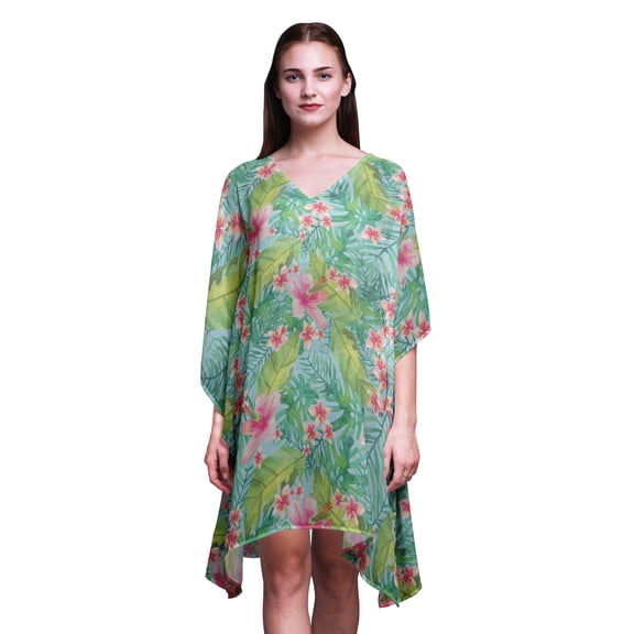 Bimba Tropical BeachÂ KaftanBikini Cover up Womenâ€™s Midi Dress Short Caftan-4X-5X Baby Blue