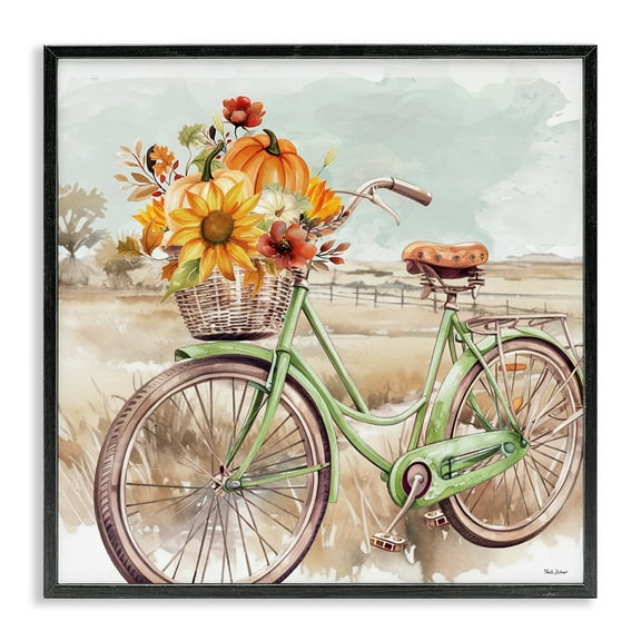 Stupell Industries Fall Florals Bicycle Botanical & Floral Painting Black Framed Art Prints Wall Art, 12 x 12