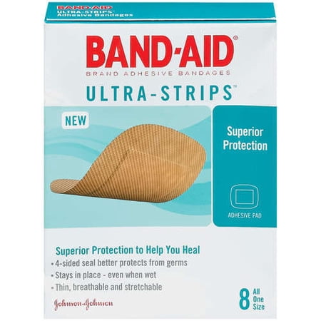 Johnson & Johnson Band Aid Ultra-Strips Adhesive Bandages, 8 ea