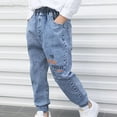 thumbnail image 2 of WERYOUNG Boys Girls Jeans Spring Summer Casual Elastic Waist Baggy Straight Wide Leg Pants With Pockets Kids Classic Denim Pants,Blue,18-24 Months, 2 of 3