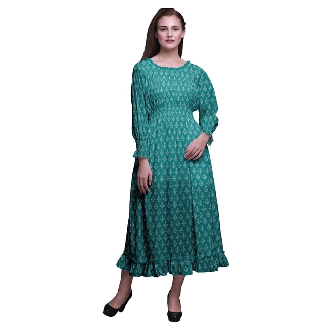 Bimba Robe Maxi à Volants Longue en Coton pour Femmes, Style Bohème Renaissance à Smocks - Grand