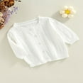 thumbnail image 3 of Infant Baby Girl Sweet Cardigan Solid Color  Neck Long Sleeve Knitted Coat Spring Summer Button-Down Sunscreen Outerwear, 3 of 7