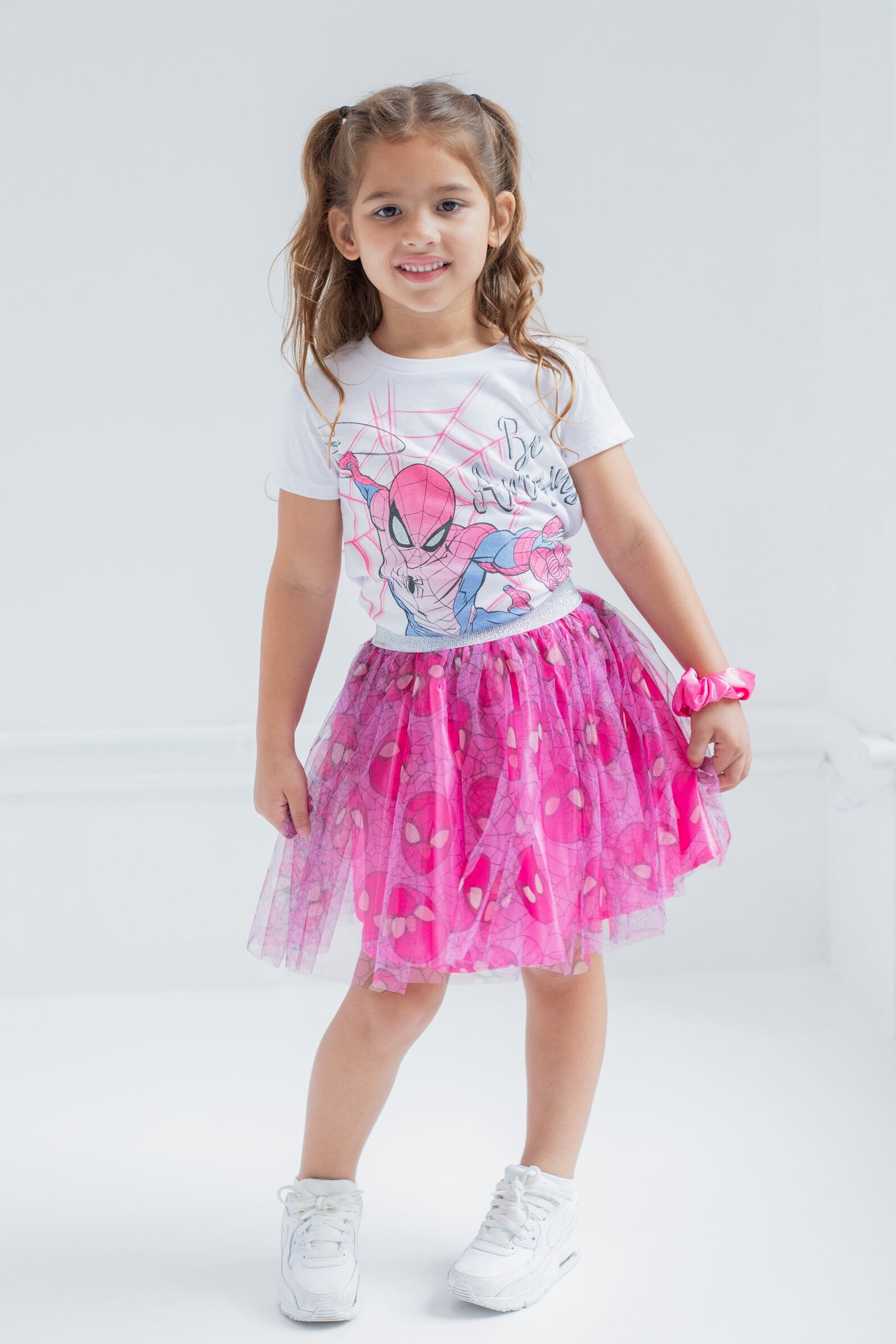 Marvel Spider-Man Little Girls' T-Shirt and Tutu Skirt Set Spidey Pink White