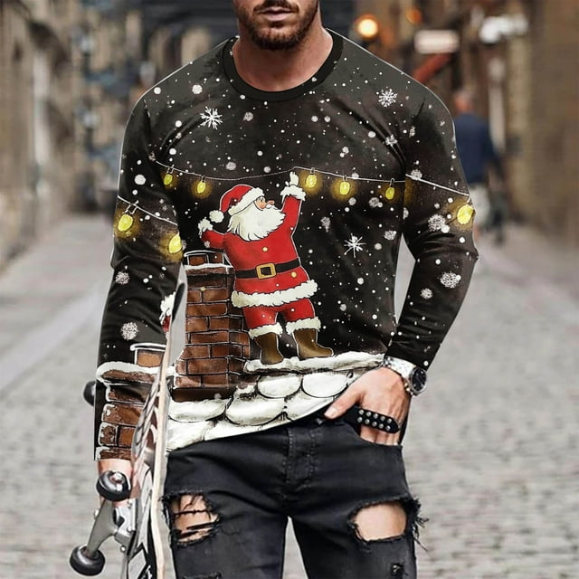 Blusas y camisas de manga larga con cuello redondo para hombre, blusa informal de manga larga con cuello redondo y estampado, blusa de poliéster para hombre