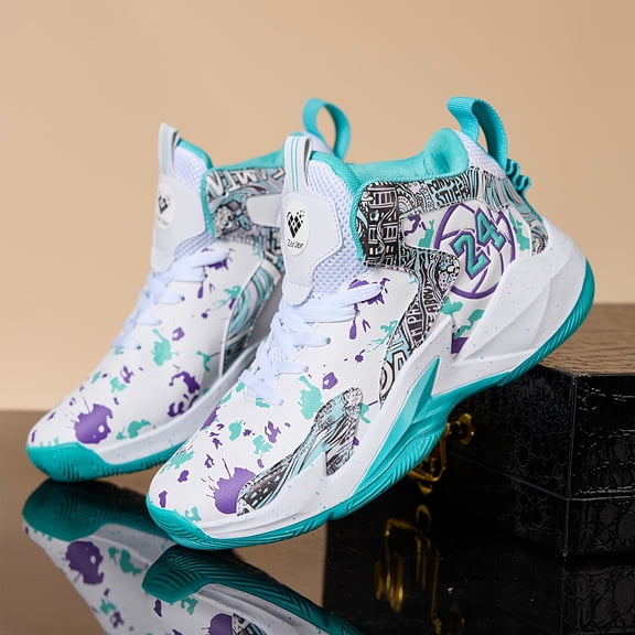 Men's Graffiti High-Top Basketball Sneakers, Performance Athletic Shoes with Non-Slip Sole for Sports, Training, and Casual Wear