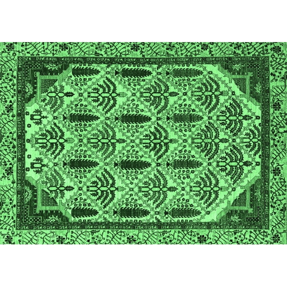 Ahgly Company Indoor Rectangle Abstract Emerald Green Modern Area Rugs, 2' x 3'