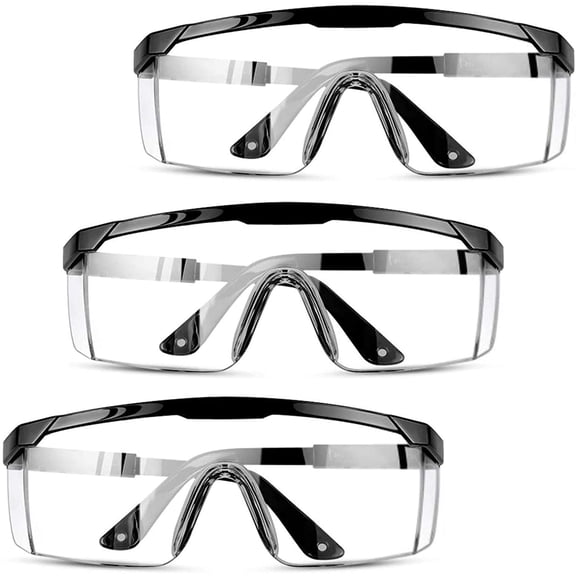 Safety Glasses, Z87 UV 400 Clear Safety Goggles Over Eyeglasses, Anti-fog Eyes Protection Goggles Nurse Men Women,Protective Eyewear Anti-Scratch/Splash with Adjustable Temple for Lab（3PCS）
