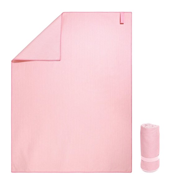 Pink Microfiber Travel Towel, Quick Dry Super Absorbent Beach Mat, Lightweight Compact Fitness Cloth, Soft Skin Friendly, 23.6 x 31.5 in with Adjustable Strap