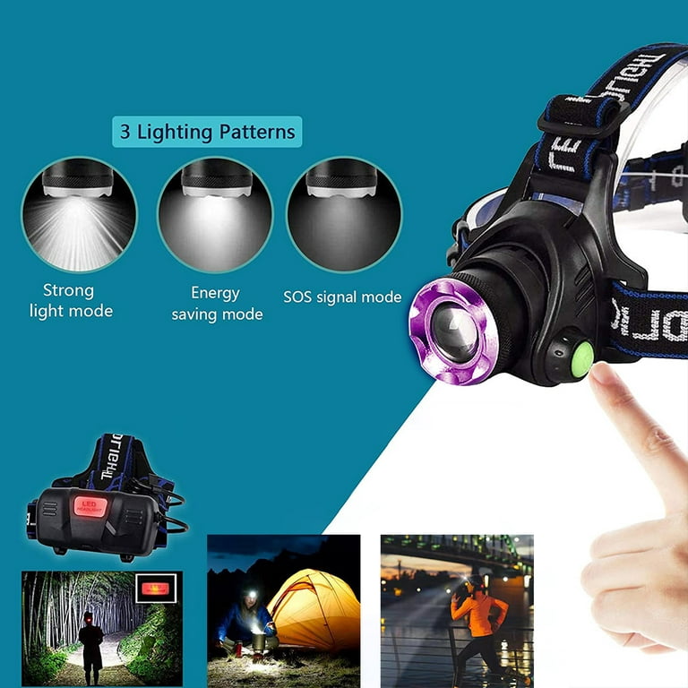 Headlamp,Rechargeable Led Headlamp Headlight Flashlight 3 Modes with  Adjustable Thick Head Strap for Camping Hiking Fishing BBQ Repairing Night 