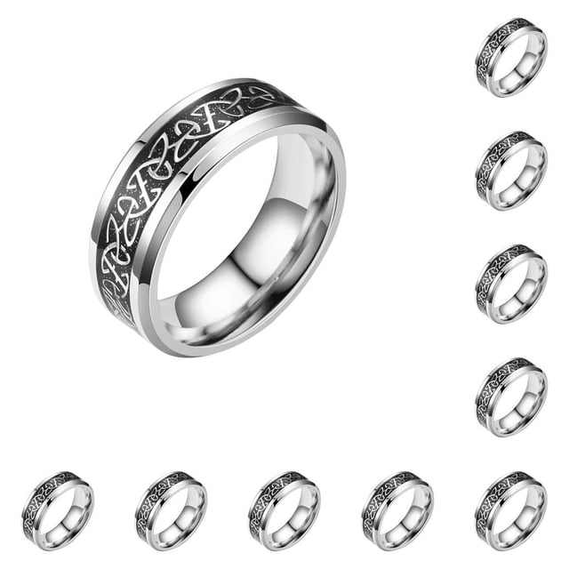 Sonducket Anillo de mujer, amuleto de acero inoxidable ancho para hombre, joyería de adorno, fiesta de compromiso, banda para mujer, accesorios Blanco Tamaño 10 10piezas