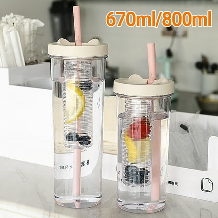 

Yesbay 670/800ml Water Cup Fruits Filter Plastic Summer Water Bottle with Straw for Home
