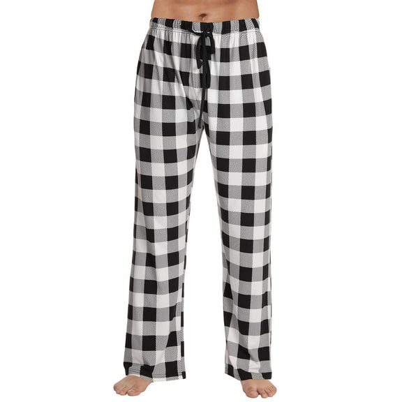 LWavelet Men's Plaid Pajama Pants - Drawstring & Button Waist Soft Fabric Casual Nightwear & Lounge Pants Gray 3XL
