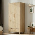 thumbnail image 6 of Ktaxon Fluted Wardrobe Closet Armoire with Hanging Rod, Modern Drawer & Shelf – Elegant Oak Finish Closet with Wood Handles, Farmhouse to Mid-Century Style, 6 of 8