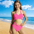 thumbnail image 2 of Girls Swimsuits for Kids Split Color Splicing Short Sleeve 2 Pc Beach Swimsuit Pc1Pc, 2 of 9