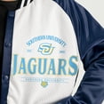 thumbnail image 4 of Women's Gameday Couture Navy Southern University Jaguars Oversized Inner Drive Varsity Rhinestone Full-Snap Bomber, 4 of 5
