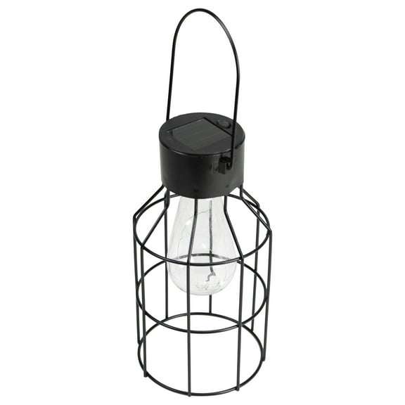 Northlight 9.5" Black Outdoor Geometric Hanging Solar Lantern with Handle Outdoor Decor