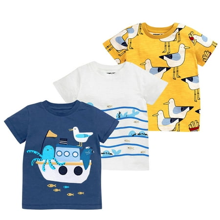 

Phenas Toddler Boys 100% Cotton Summer Short Sleeve Cartoon Graphic Tee Shirts Multipacks