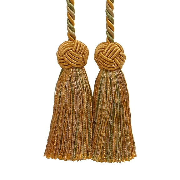 Baroque Collection Double Tassel Curtain and Drapery Tieback / Holdback, 3 1/2" Tassel (8.5cm), 20" Spread, # BCT, Beige Green Gold #1755 (Yellow Gold, Light Beige, Olive Green) Sold Individually