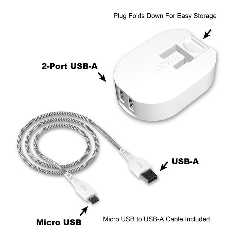 2.4A/12W 2-Port USB-A Car Charger with 6ft TPU Micro USB to USB-A