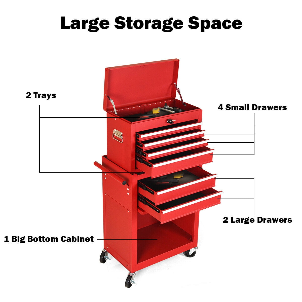 Gymax 2 in 1 Rolling Cabinet Storage Chest Box Garage Toolbox Organizer w/  6 Drawers