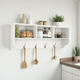 thumbnail image 3 of Tcbosik Wall Mounted Coat Rack Entryway Wooden Storage Shelf with Hooks, White, 3 of 8