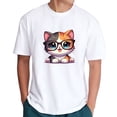 thumbnail image 1 of Playera Blanca Camiseta Unisex Estampada Gatito con Lentes, 1 of 4