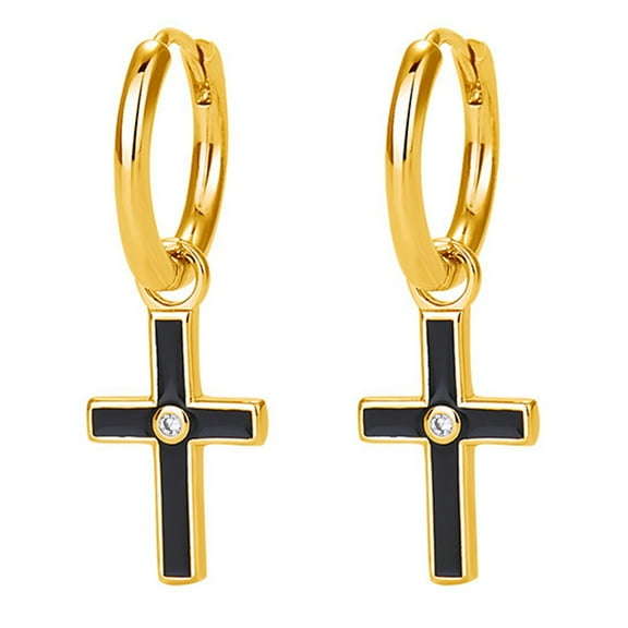 Avaner Gold Dangle Hoop for Women, 925 Sterling Silver Cross Earrings, Hypoallergenic Urban Street-wear Hinged Hanging Earring
