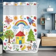 thumbnail image 6 of No Hook Children's Day Shower Curtain with Snap in Liner Set, Cartoon Painting Rainbow Rocket Butterfly Waterproof Fabric Bathroom Curtains with See Through Top Window, Hotel Style Stall 48 x 72 Inch, 6 of 9