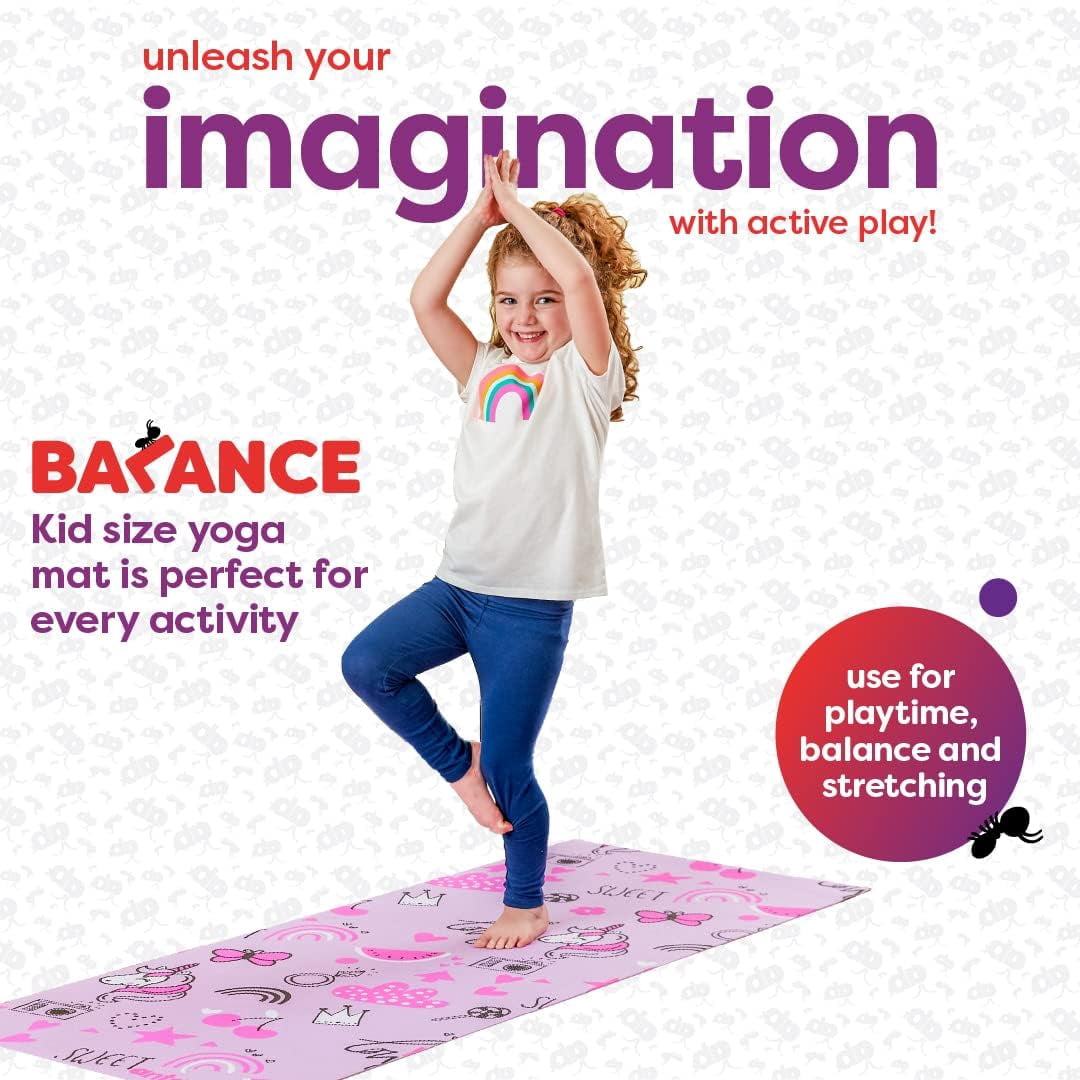 Antsy Pants Kids Yoga Mat - Yoga Mat for Kids, Yoga Mats for Home Workout, Travel Yoga Mat, Yoga Mat Non Slip, 60” x 24”, 3mm Free of Toxic Phthalates, Pink Unicorn