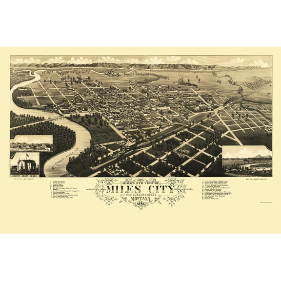 Historic Panoramic View - Miles City Montana - Stoner 1883 - Vintage Wall Art