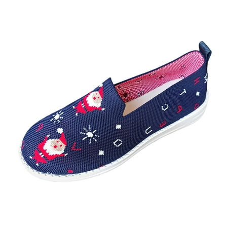 

Ladies Fashion Printing Shoes Womens Casual Comfort Breathable Mesh Knitted Low Womens Casual Slip on Shoes with No Back Top Comfortable Flat Casual Shoes