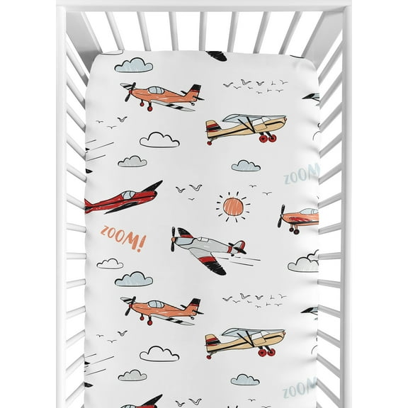 Sweet Jojo Designs Airplane Red White and Blue Fitted Crib Sheet