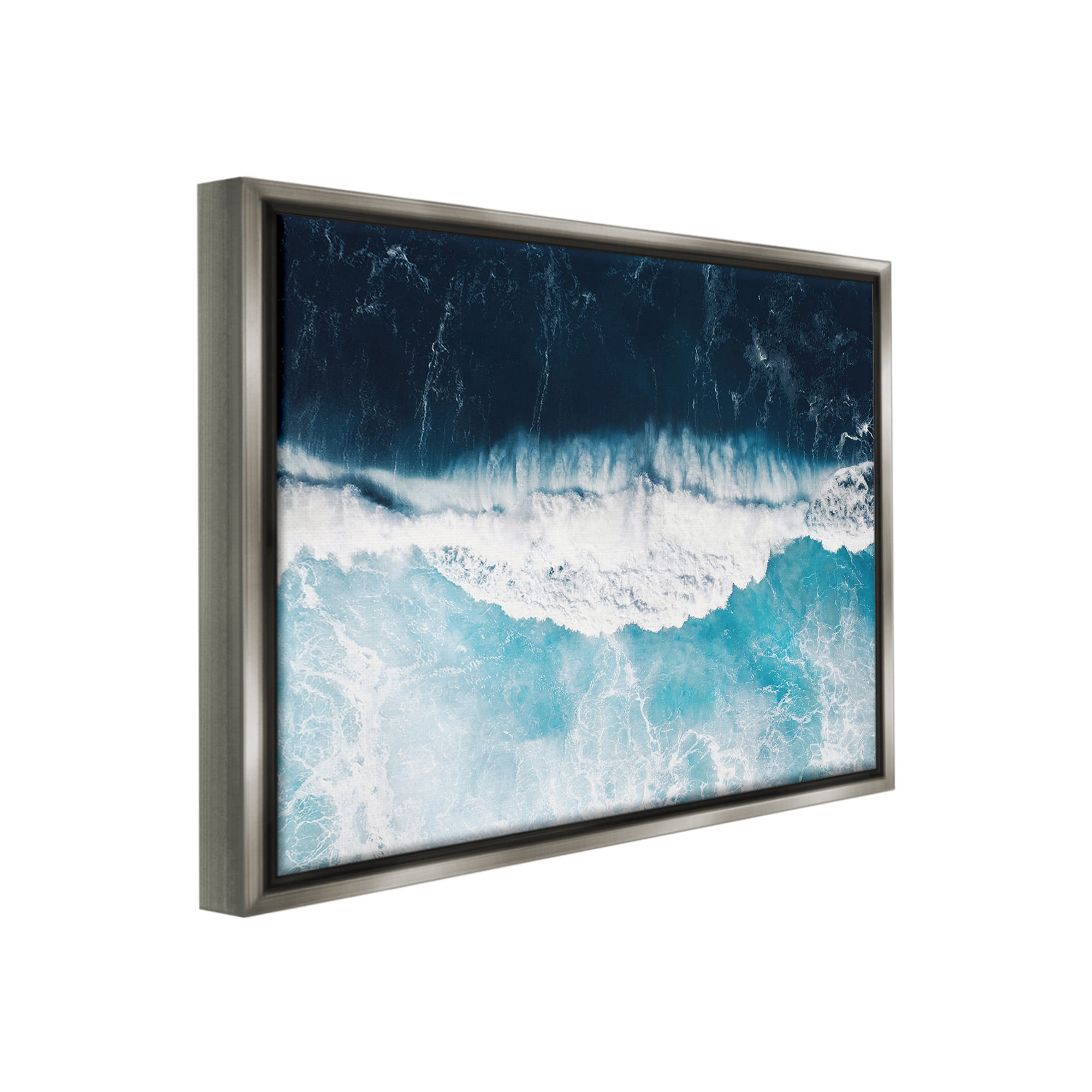 Stupell Industries Crashing Ocean Waves Landscape Photography Gray Floater Framed Canvas Art Print Wall Art, 31 x 25