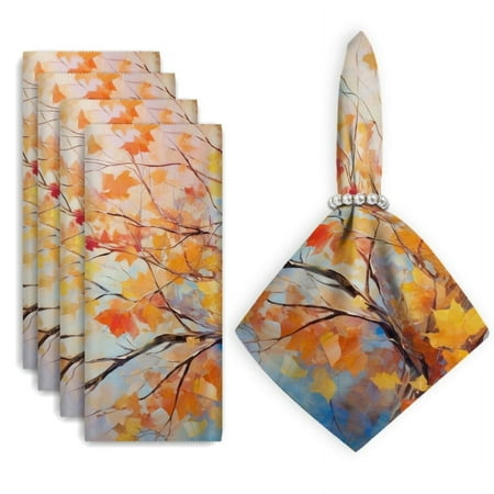 

Bahomeck Napkins Set Of 4 Reusable Washable Square Fabric Dining Table Napkins Weddings Party Dinner Decor 18*18 Inch Vibrant Autumn Landscape Painting With Leaves Of Various Colors