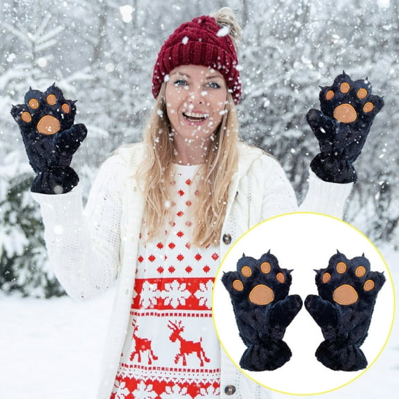EGYMEN Cat Paw Bear Palm Gloves, Full Finger Plush Animal Paw Gloves, Cute Fuzzy Winter Hand Warmers, Cozy Cold Protection Gloves for Outdoor Activities