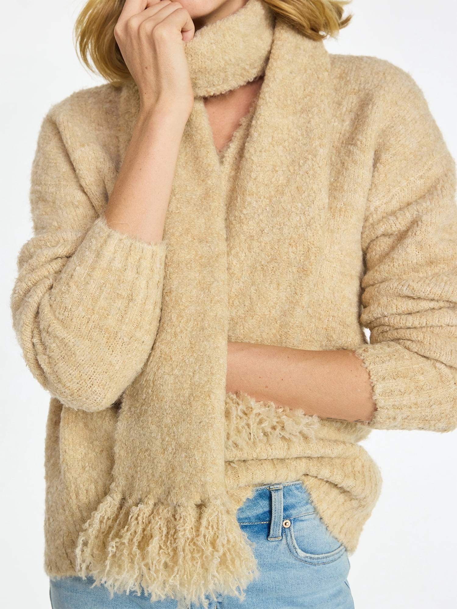 99 Jane Street Women's and Women's Plus Boucle Sweater and Scarf Set, Midweight, 2-Piece, Sizes XS-4X