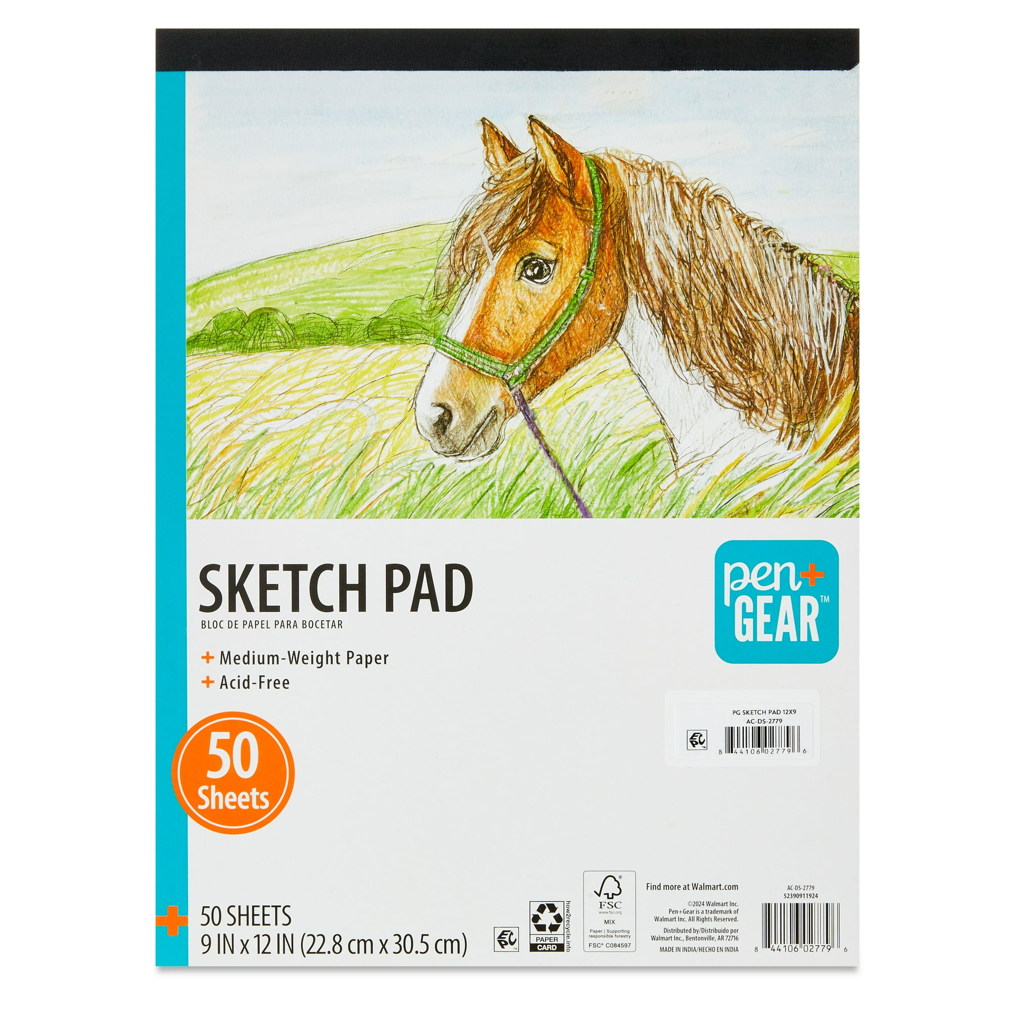Pen+Gear Medium Weight Paper Sketch Pad, 9 x 12 Inches, 50 Sheets