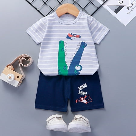 

Hunpta Baby Boys Girls Outfits Cartoon Print Short Sleeve Tops Printed Shorts 2PCS Clothes Set