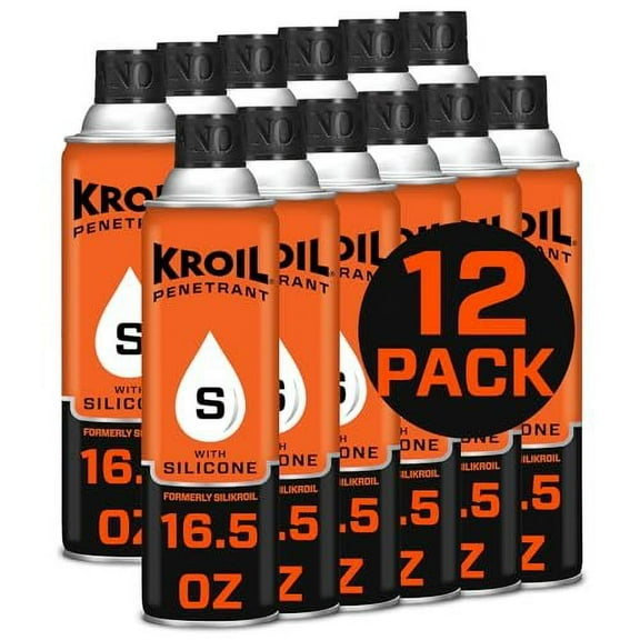 Kroil Penetrating Oil with Silicone Aerosol Spray-16.5oz Can-Case of 12  Penetrant for Rusted Bolts, Metal  Lubricant for Hinges, Chains, Moving Parts SK162C