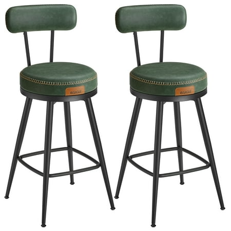 VASAGLE EKHO Collection - Bar Stools Set of 2, Counter Height Swivel Bar Stools with Back, Synthetic Leather with Stitching Forest Green