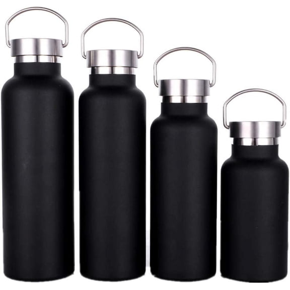 Double Walled Stainless Steel Vacuum Insulated Sports Water Bottle with Portable Stainless Lid, Wide Mouth(Black 25oz)